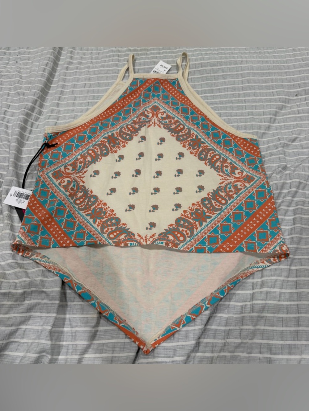 NWT Rock & Roll Denim Medium Boho Paisley High-Neck Tank Top - Turquoise & Rust